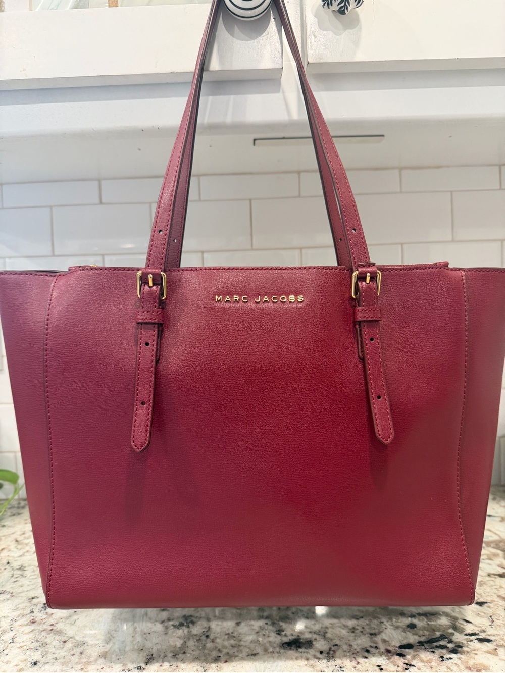 Marc Jacobs Burgundy Leather Tote with Gold Logo
